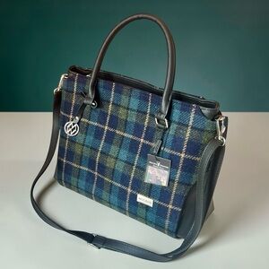 Mucros Weavers Emily Bag Irish Wool Tartan Plaid Crossbody Handbag Green/Blue